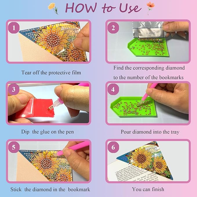 Diamond Art Painting Bookmarks,8Pcs DIY Cute Diamond Art Kits for Adults, Corner Bookmarks Small Crafts Kit for Women Book Lovers (Flower)