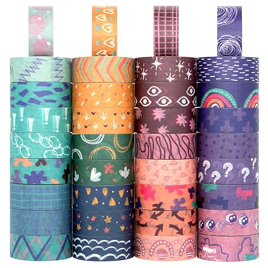 Mooker 36 Rolls Washi Tape Set - Decorative Adhesive Tape, Colored Masking Tape for DIY Crafts, Bullet Journaling, Gift Wrapping, Scrapbooking Supplies, Party Decorations and Arts
