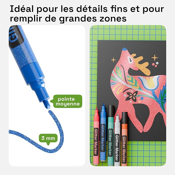 ARTISTRO 12 Glitter Paint Pens Sparkly and Shiny for Rock Painting, Stone, Ceramic, Glass, Wood, Fabric, Scrapbooking, DIY Craft Making, Coloring, Acrylic Glitter Markers, Medium Tip 3.0mm