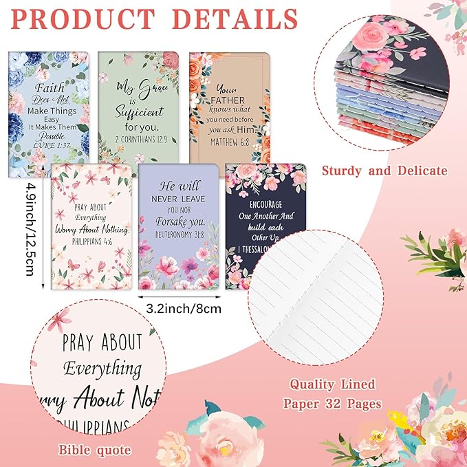 Colarr 24 Pcs Christian Bulk Gifts for Women Men Bible Verse Pens and Notebooks Religious Easter Gifts Scripture Ballpoint Pens Journals Sunday School Church Inspirational Study Supplies(Delicate)