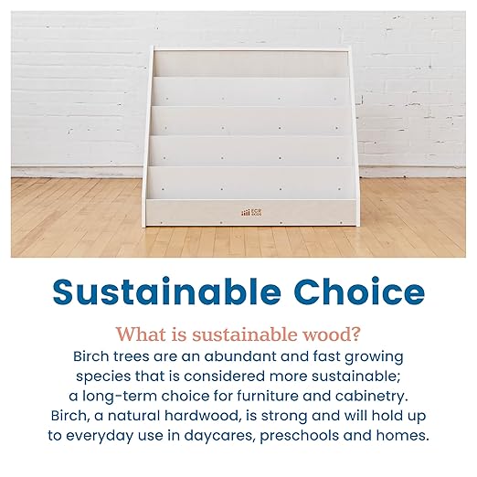 ECR4Kids Single-Sided Book Display, Classroom Bookshelf, White Wash