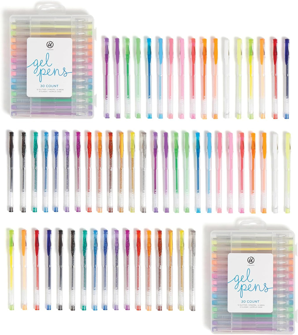 U Brands Metallic Gel Pens, Set of 60, Assorted Point Sizes, Glitter, Pastel, Neon and Classic Assorted Colors