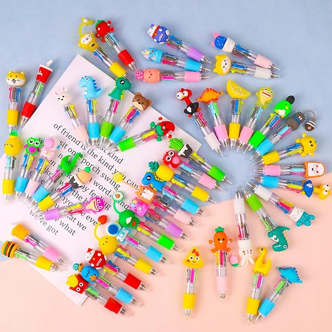 CZWZ 50Pcs Mini Multicolor Pens in One 4-in-1 Cute Pens Bulk for Kids, Ballpoint Pen for Birthdays and Children's Parties, Fun Pens Gifts Assorted Ink Kawaii Pens