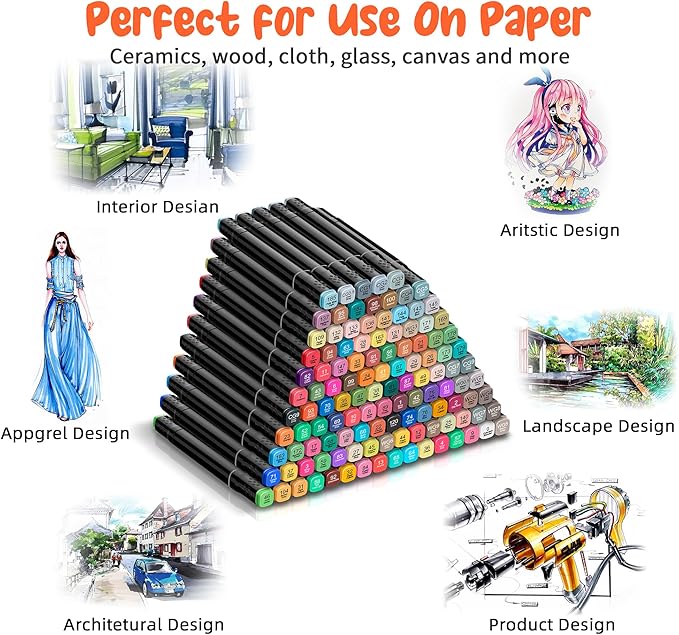 Alcohol Based Ink Art Markers, 120 Colors Broad&Fine Dual Tip Permanent Markers Pen Set for Professional Student Child Coloring Illustrations Sketch Drawing Painting Card Making (Black)