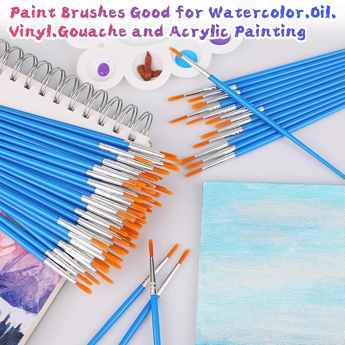 Small Paint Brushes for Crafts, 100 Pcs Art Painting Brushes Round Paint Brushes Set for Acrylic Painting, Mini Paint Brush for Kids Adults Oil Watercolor Rock Painting Body Face Nail Art