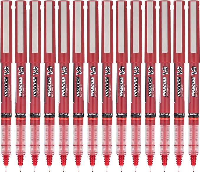Pilot, Precise V5, Capped Liquid Ink Rolling Ball Pens, Extra Fine Point 0.5 mm, Red, Pack of 14