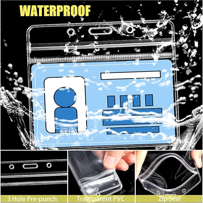 100Pcs Clear Plastic Horizontal Name Tags Badge ID Card Holders and 100Pcs Lanyards with Clip (Yellow)