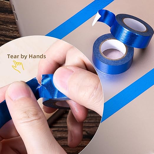 Solid Foil Washi Tape - Low Tack Self Adhesive Decorative Washi Tape Shiny Metallic Color - 3/5 Inch Wide and 66 FT Long Total, Blue