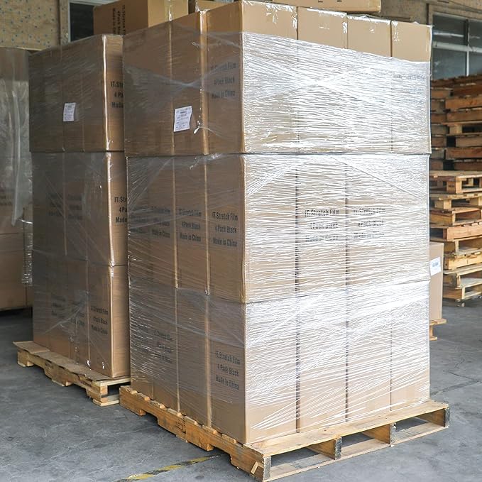 BOMEI PACK Clear Stretch Wrap Roll with Plastic Handle 18" x 1000 Feet 80 Gauge 4 Pack, Shrink Wrap Heavy Duty, Self-Adhering Plastic Wrap for Shipping, Moving