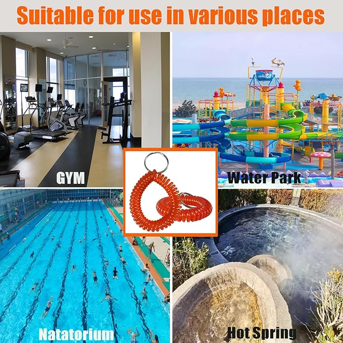 Pack of 36 Colorful Spring Spiral Wrist Coil Key Chain, Wristband Key Ring (Rose Red)