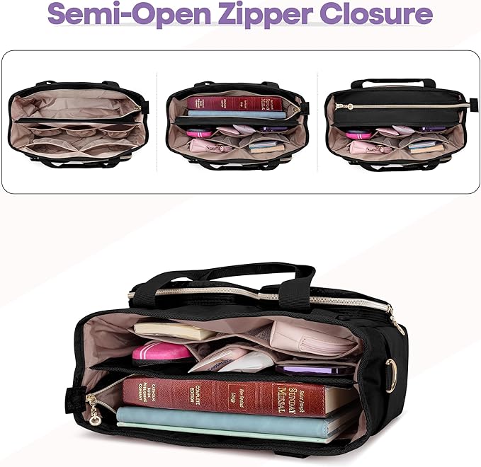 Teamoy Bible Tote Bag for Women, Bible Cover Carrying Case Church Bag with Water Bottle Pocket and Shoulder Strap, Black Quilted