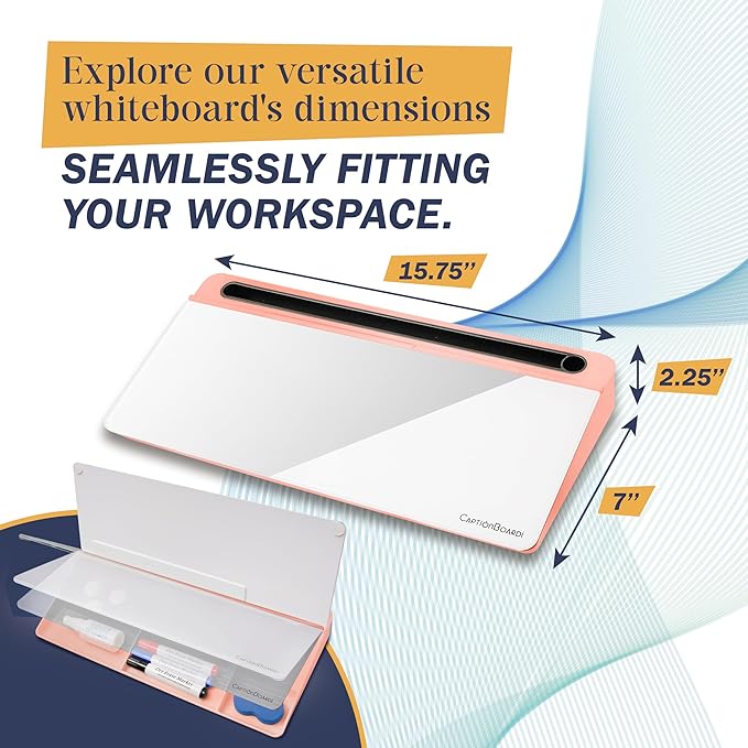 15-Inch Desktop Whiteboard - Glass Dry Erase Board for Desk Whiteboard with Stand with 3 Markers, Spray Bottle, 3 Cable Holders & Storage Box Work from Home Office Gadgets, Peach