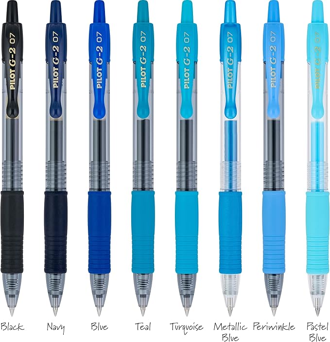 PILOT, G2 Premium Gel Roller Pens, G2 Boost Blues Pack, The Colors of Productivity, 8 Pack Pouch, Fine Point 0.7 mm, Assorted