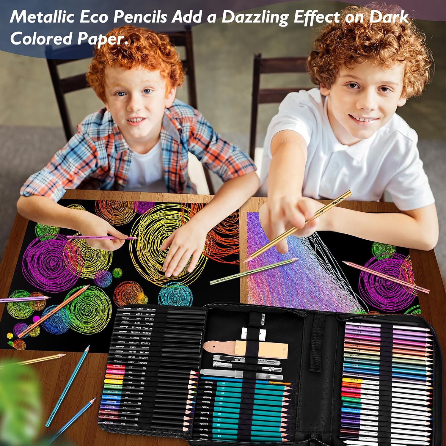 Soucolor 73 Pack Art Supplies Sketching Kit for Adults Kids Teen Gifts, School Supplies, Drawing Sketching Pencils with Sketchbook, Coloring Book, Colored Watercolor Metallic Graphite Charcoal Pencils