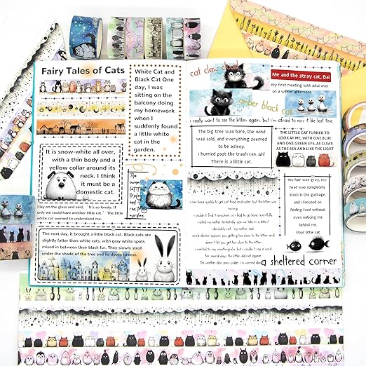 Cute Washi Tape Set - 24 Rolls Kawaii Animals Decorative Washi Tape for Scrapbooking Supplies, Bullet Journal Supplies, Junk Journal, Kids Art Craft Tape