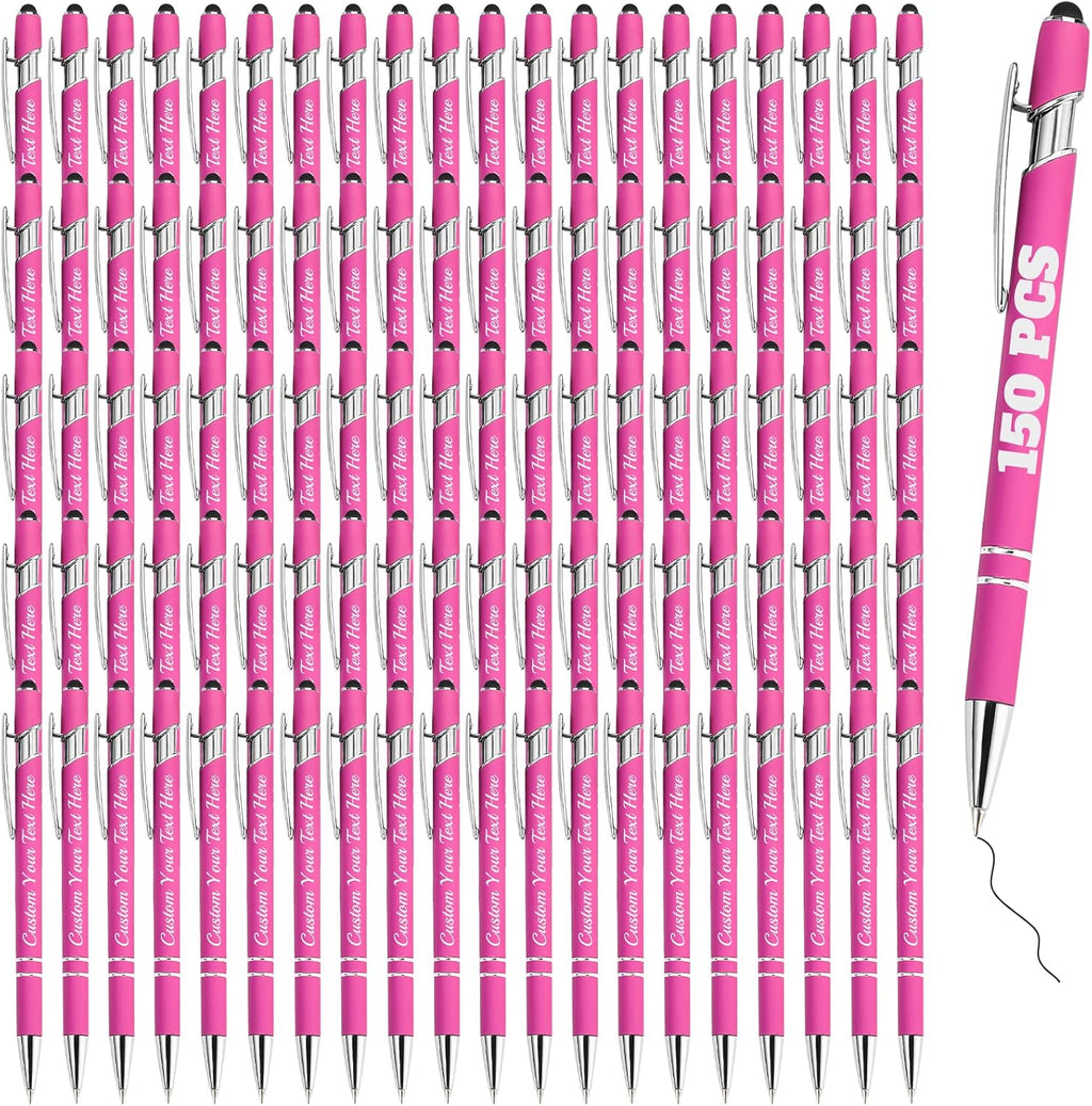 Personalized Pens Bulk 150 with Name Custom Engraving Ballpoint Pens with Stylus Tip Customized Smooth Writing Pens Personalized Gifts for Anniversary Birthday or Graduation(Pink,Black Ink)