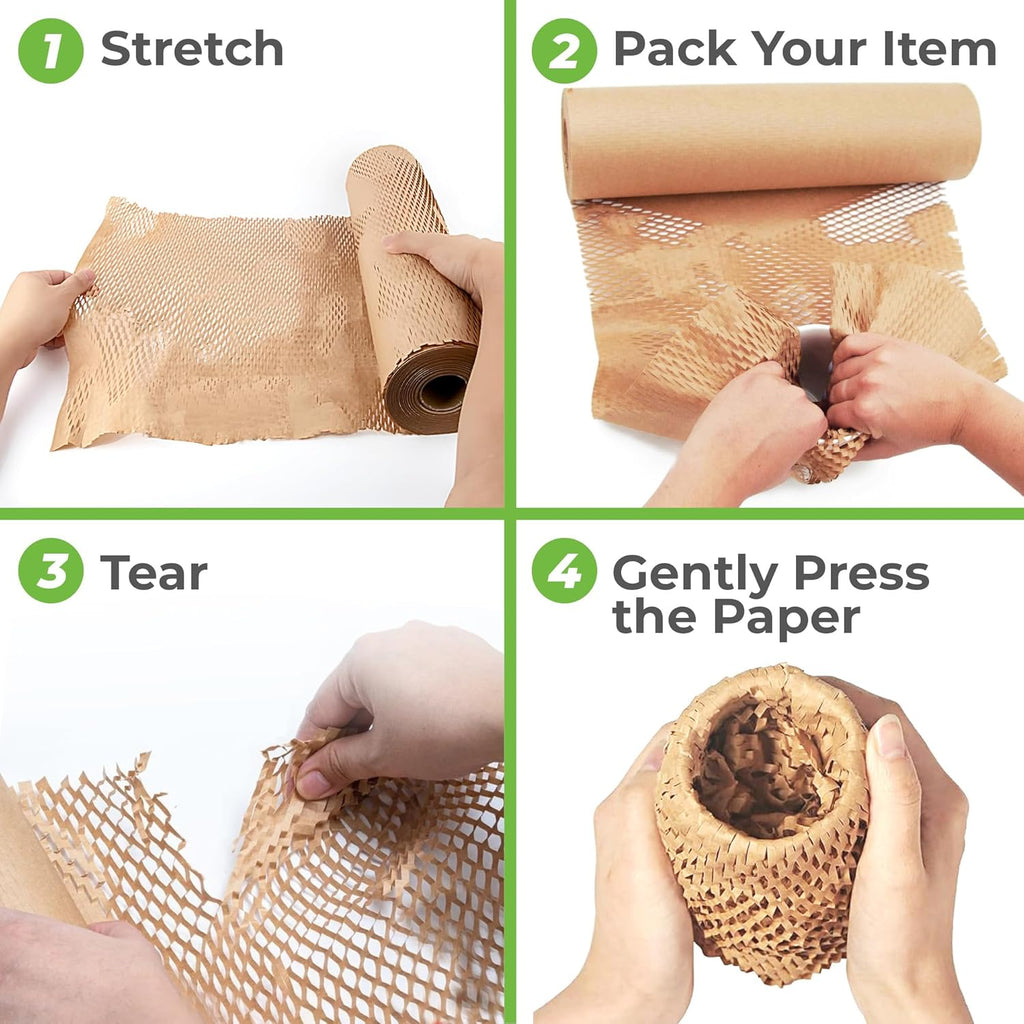 HexcelWrap Mini - Honeycomb Packing Paper, Eco-Friendly, Sustainable Paper Bubble Wrap for Shipping & Moving, Cushioned Packing Material in Easy Self-Dispenser Box - White, 12" x 1400'