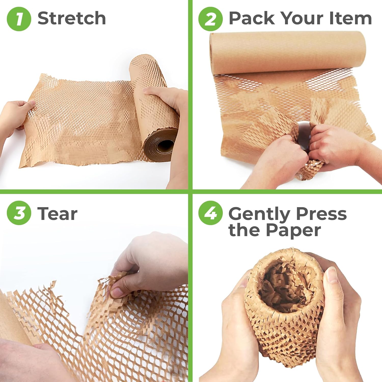 HexcelWrap Mini - Honeycomb Packing Paper, Eco-Friendly, Sustainable Paper Bubble Wrap for Shipping & Moving, Cushioned Packing Material in Easy Self-Dispenser Box - White, 12" x 1400'