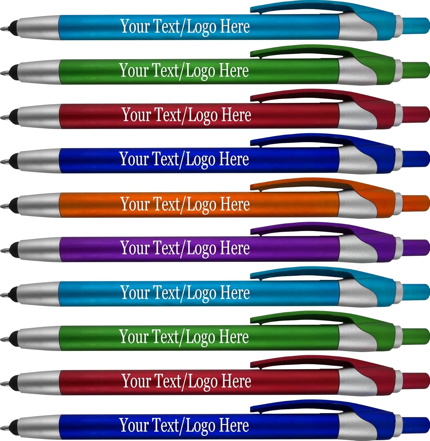 Personalized with Your Custom Logo or Text Pens-Pack of 300- for Marketing, Parties, and Events, 2 in 1 Capacitive Stylus & Ballpoint Pen Compatible with Touchscreen Devices, Black Ink, Assorted