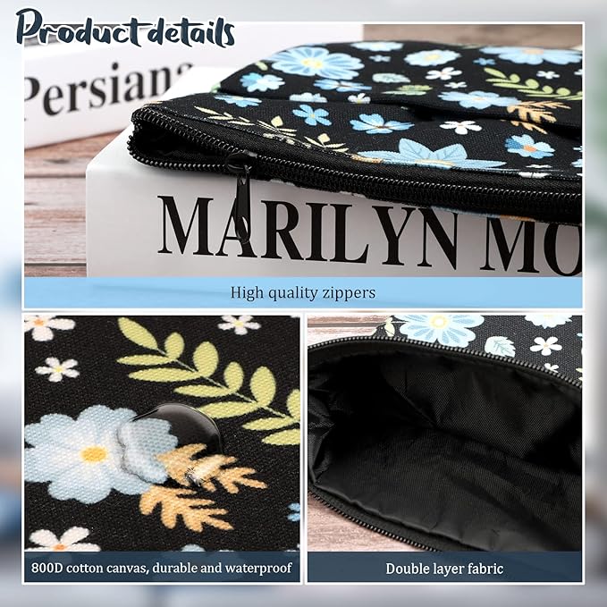 Book Sleeve Book Covers Book Protector Floral Printed with Zipper Washable Fabric for Teen Adult Book Lover Teacher Student(Medium,11 X 8.7 Inch)