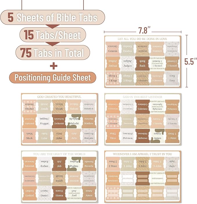 Mr. Pen- Bible Tabs, 75 Tabs, Coffee Palette, Laminated Bible Tabs for Women and Men, Bible Tabs for Study Bible, Bible Index Tabs, Bible Book Tabs, Bible Labels Tabs, Mr Pen Bible Tabs