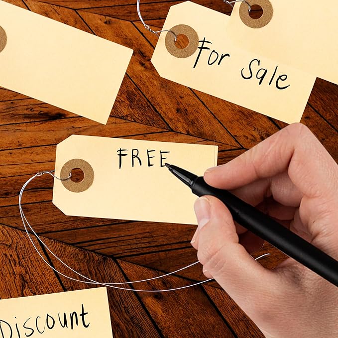 Perco Manila Shipping Tags #1 2 3/4 x 1 3/8 (7 x 3.5 cm) with Metal Wire - Pack of 100