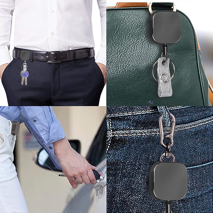 VIQWYIC 1 Pack Retractable Badge Holder Keychain, Tactical ID Card Holder, Heavy Duty Carabiner Badge Reel for Keys ID Card (Metal)