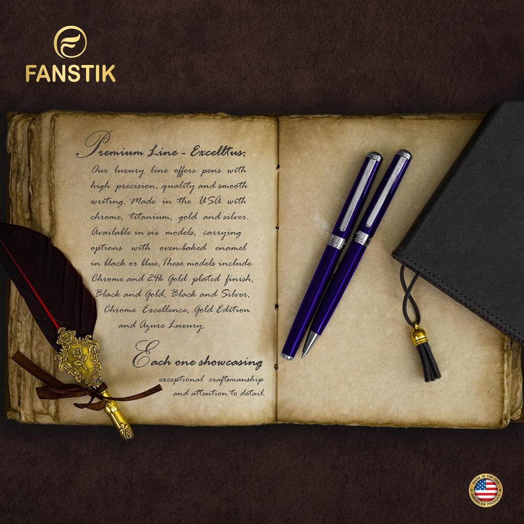 Blue Luxury fountain pen (Made In USA) fancy gift set for women, Real 24K Gold Plating, Professional executive pen gift set for men (Lux fountain Blue)