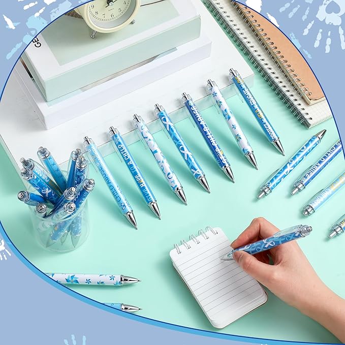 48 Pcs Child Abuse Awareness Pens Blue Ribbon Pinwheel Ballpoint Pens Bulk Child Abuse Prevention Awareness Pens for Love Support Events Charity Abuse Prevention Awareness Month