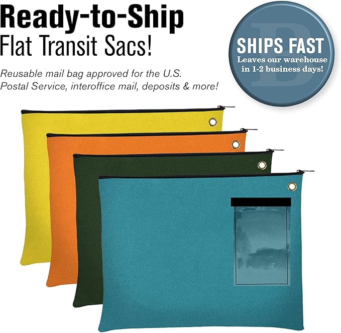 BankSupplies Canvas Interoffice Mailer, 14 oz. - 14W x 11H - Yellow - Transit Bag - Large Zipper Bag with Grommet - Use with Padlock or Zip Tie for Security - Interoffice Mail Bag