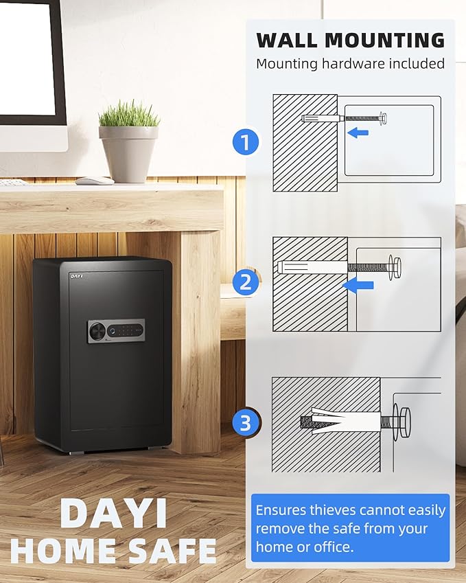 DAYI Biometric Fingerprint Safe Box, 3.0 Cubic Feet Home Safes with Fireproof Bag, Digital Touchpad Security Safe for Money Cash Documents, Dual Alarm System - DF-60 Plus