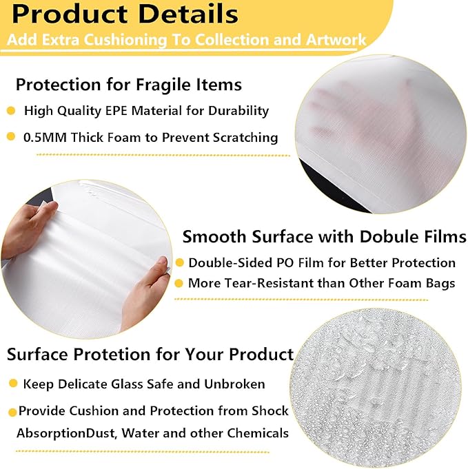 16”x20” 50Pack Foam Pouches, Large Moving Supplies for Packing Dishes Artwork, 0.5MM Thick Cushion Foam Bags for Storing Shipping Breakables, fragile Padding Material Sleeves for Fragile Plates China