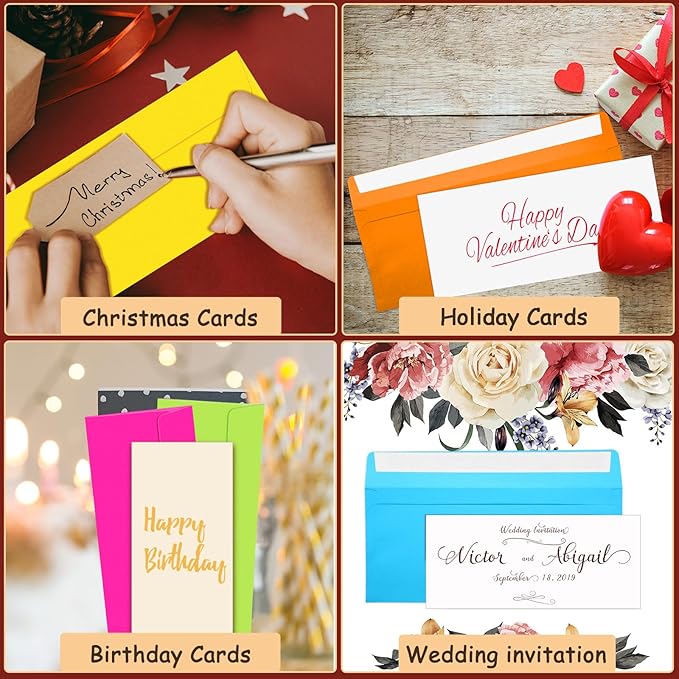 500 Pcs #10 Business Envelopes Adhesive Standard Envelopes Colored Envelopes for Office Check Invoices Letters Letterhead Invitations Announcements 4-1/8 x 9-1/2'' (Neon Color)