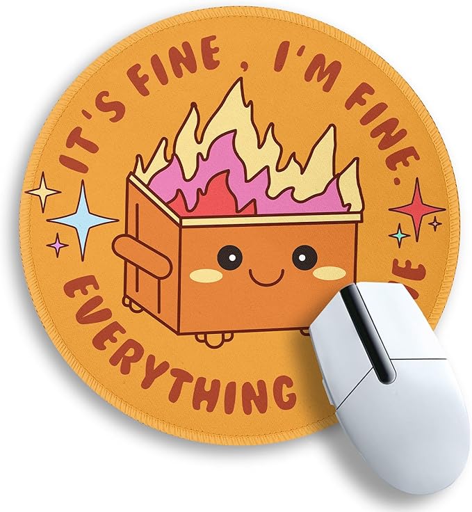 Gctriki Dumpster on Fire Mouse Pad for Desk, Funny Small Round Mousepad for Computer Laptop Gaming, Stitched Edge Non-Slip Rubber Base, Cute Dumpster Home Office Desk Accessories Decor for Women