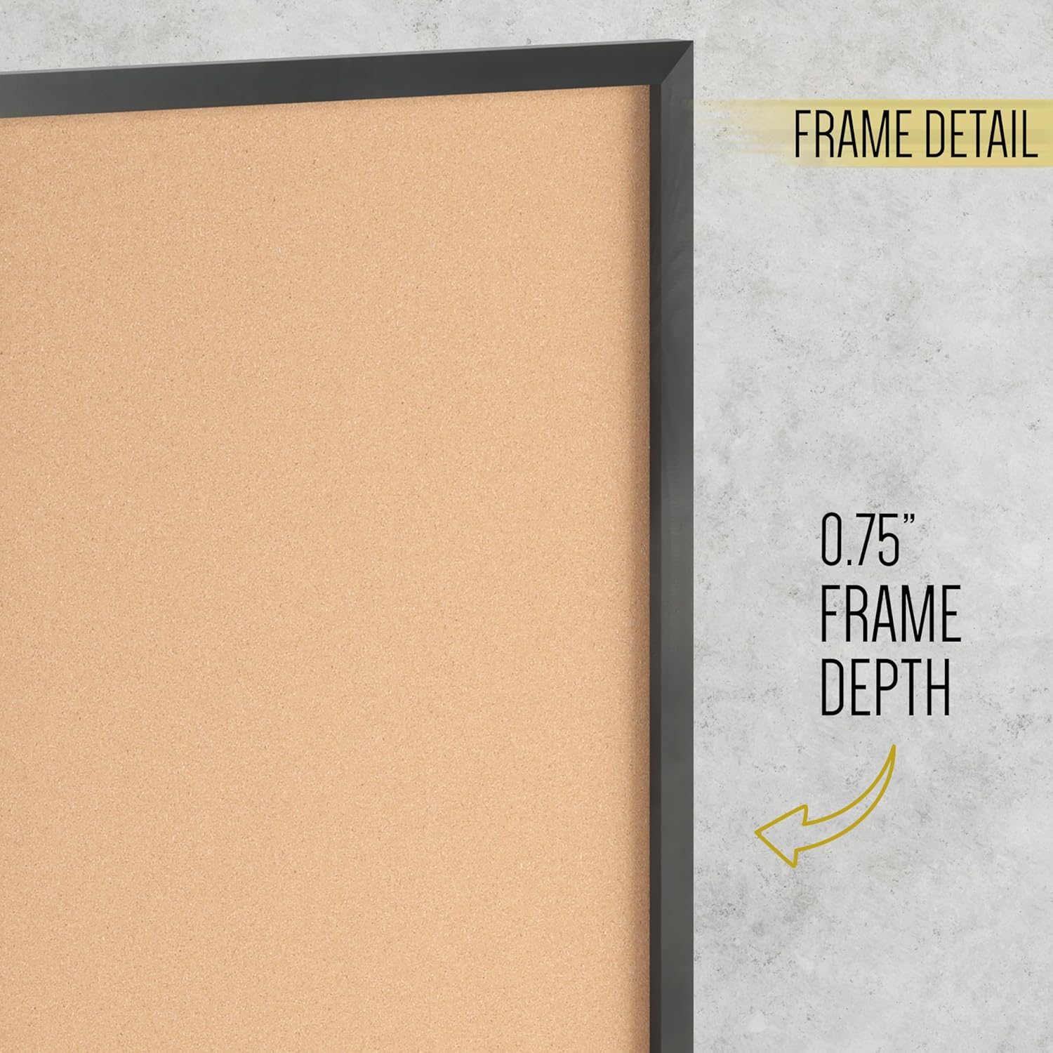 HBCY Creations Wall Mount Black Cork Board - 24" W x 36" H - 6 Wooden Push Pins - Solid Pine Wood Frame - for Kitchen, Classrooms, Restaurant Menus and More!