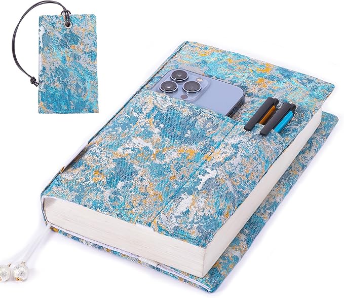 Book Covers with Cardholder - Fabric Dust Jackets for Books - Book Protector for Book Lovers - Book Covers for for Paperbacks,Hardcover,Bibles - Soft Cover Book Sleeve for AA Books