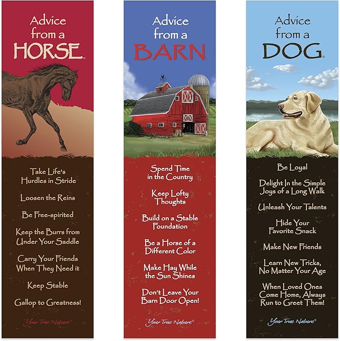 Advice from Nature 3 Bookmark Farm Set, Laminated with Glossy Finish, Printed on Recycled Paper - Barn, Horse, Dog (AMBM-Farm)