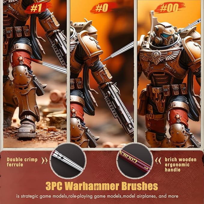 Kolinsky Sable Miniature Paint Brushes - Professional Detail Brushes, Golden Maple Ultra Fine for Miniatures, Details, 40k, Fingure, D&D, Size 00, 0, 1