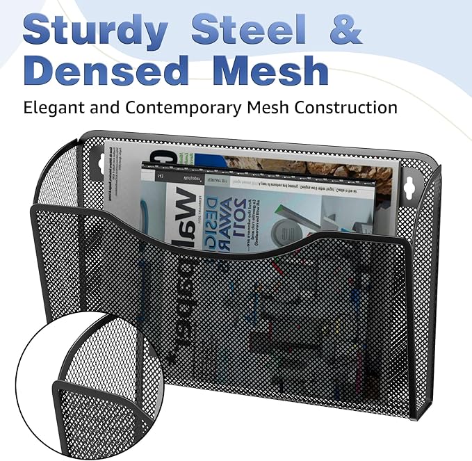 3 Pack Mesh Hanging Wall File Holders, Vertical Mounted File Holder, Wall Basket Mail Organizer for Office, Home and School