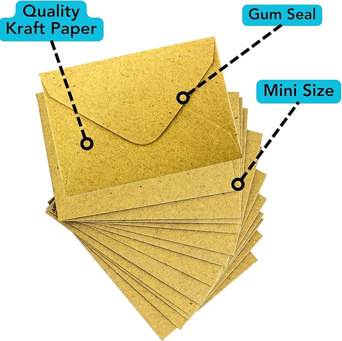 Iconikal Kraft Mini Special Occasion Envelopes, 4 x 2.75 inches, 100-Count