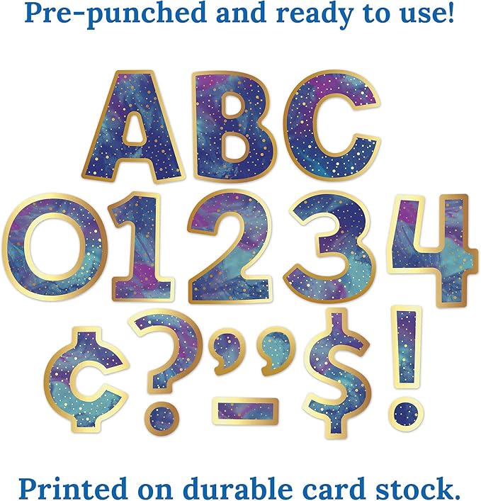 Carson Dellosa 219-Piece 4 Inch Galaxy Marble Cutout Letters for Bulletin Boards, Numbers, Punctuation & Symbols, Space Themed Bulletin Board Letters, Galaxy Classroom Letters for Bulletin Board