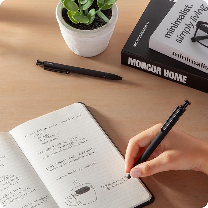 U Brands Midnight Monterey Ballpoint Pens, 4 Count, Black Soft Touch, Painted Black Details, Bold (1.0 mm) Point, Black Ink