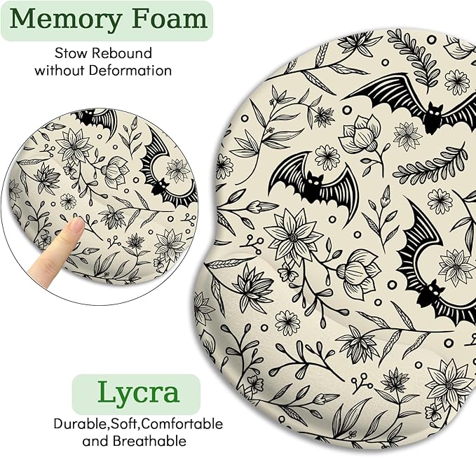 Goth Bat Ergonomic Mouse Pad with Wrist Rest, Gaming Mouse Pad with Wrist Support, Funny Computer Mousepad with Non-Slip Pain Relief PU Base, Gothic Office Desk Accessories Decor Supplies