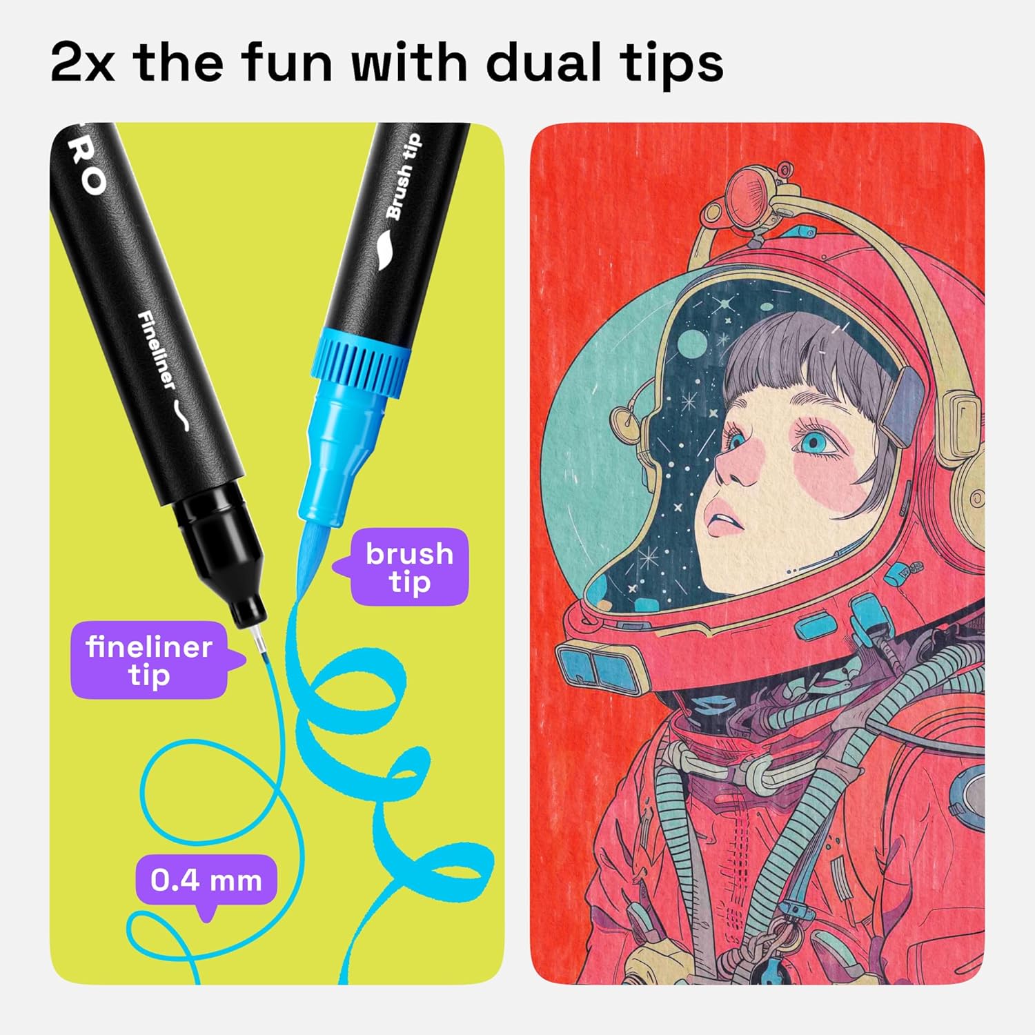 ARTISTRO 24 Brush Marker Pens Coloring Markers for Adults Brush Tip & 0.4mm Fineliner Pens Coloring Markers No Bleeding