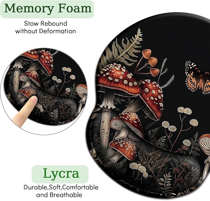 Mushroom Mouse Pad with Wrist Rest, Ergonomic Mouse Pad Wrist Support with Non-Slip Pain Relief PU Base, Funny Gaming Computer Mousepad, Cute Office Supplies Home Desk Accessories Decor