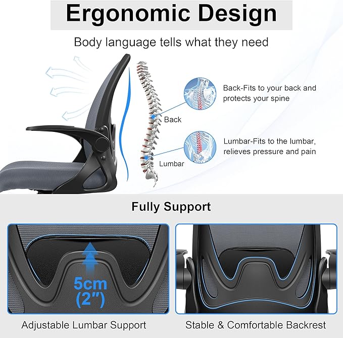 Drafting Chair Tall Office Chair with Flip-up Armrests, Adjustable Height, Enhanced Lumbar Support Ergonomic Rolling Stool, Back Support, Adjustable Foot Rest Ring for Standing Desk Dark Gray