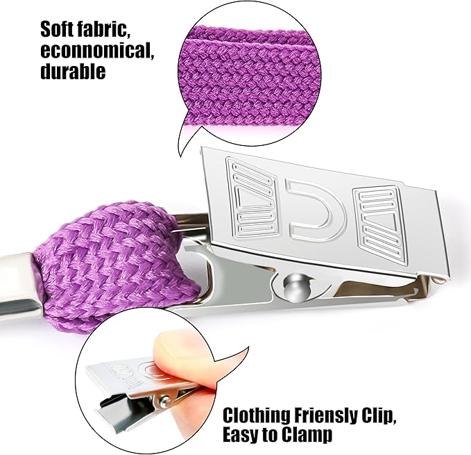 100Pcs Clear Plastic Horizontal Name Tags Badge ID Card Holders and 100Pcs Lanyards with Clip (Purple)