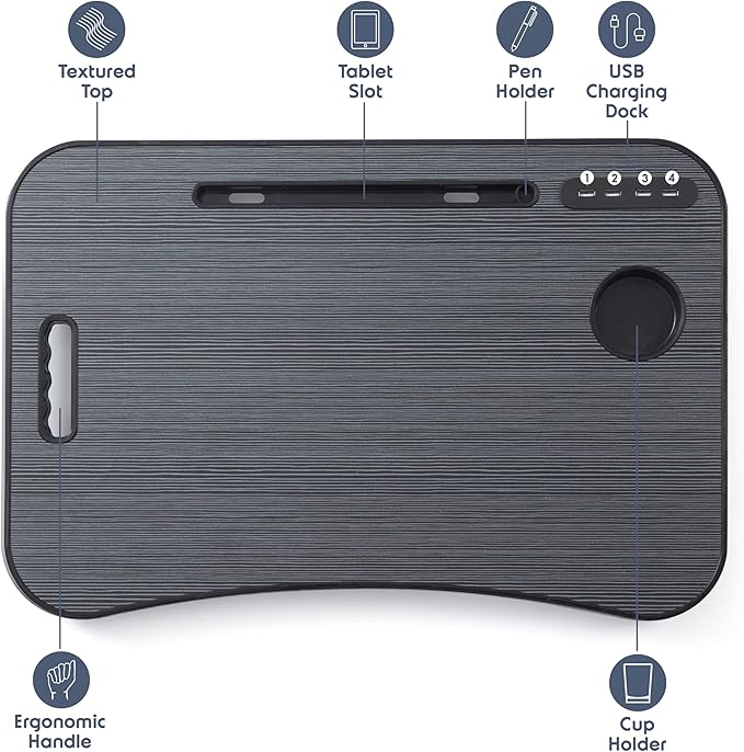 Nestl Lap Desk for Laptop - Foldable Laptop Desk for Bed and Couch, Portable and Lightweight Laptop Stand for Bed Breakfast, Working, Reading, and Writing, Lap Table with USB Ports, Large Laptop Tray