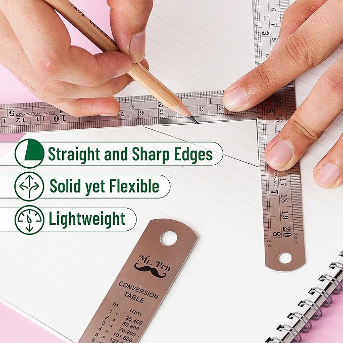 Mr. Pen Steel Rulers, 6, 8, 12, 14 inch Metal Rulers, Pack of 4