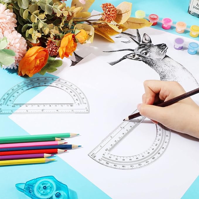 Zonon 50 Pieces Plastic Protractors Bulk Classroom Clear Math Protractors 180 Degrees 6 Inch Protractors for Geometry Student, Angle Measurement, Students Back to School Supplies Office Supplies